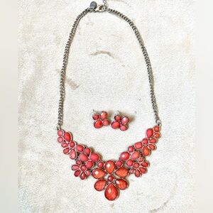 *2 for $10* / Coral Floral Necklace and Earring Set
